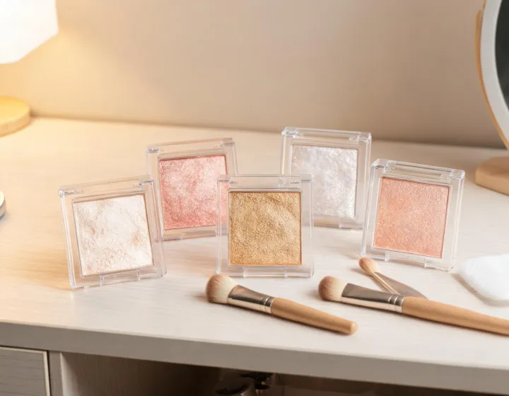 face highlighter on a cosmetics bench, illustration only