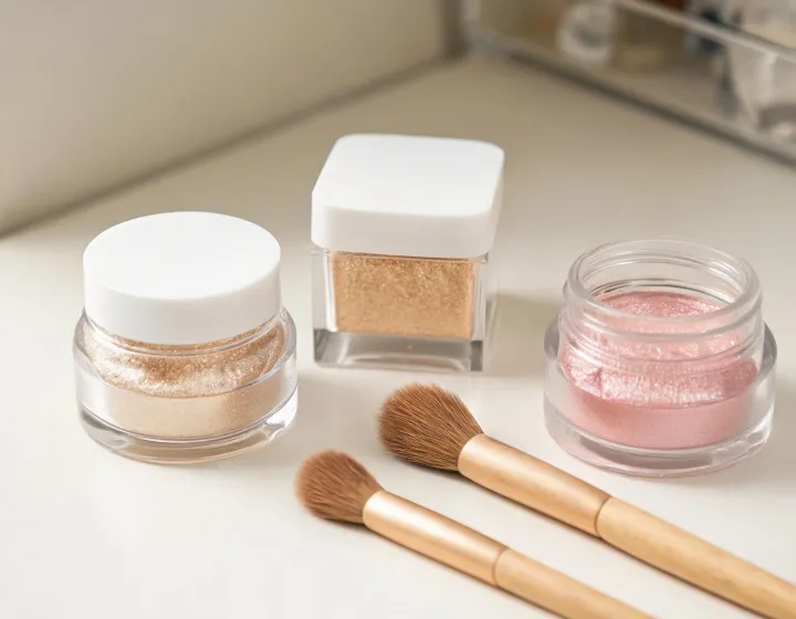 makeup highlighter on a cosmetics bench, illustration only